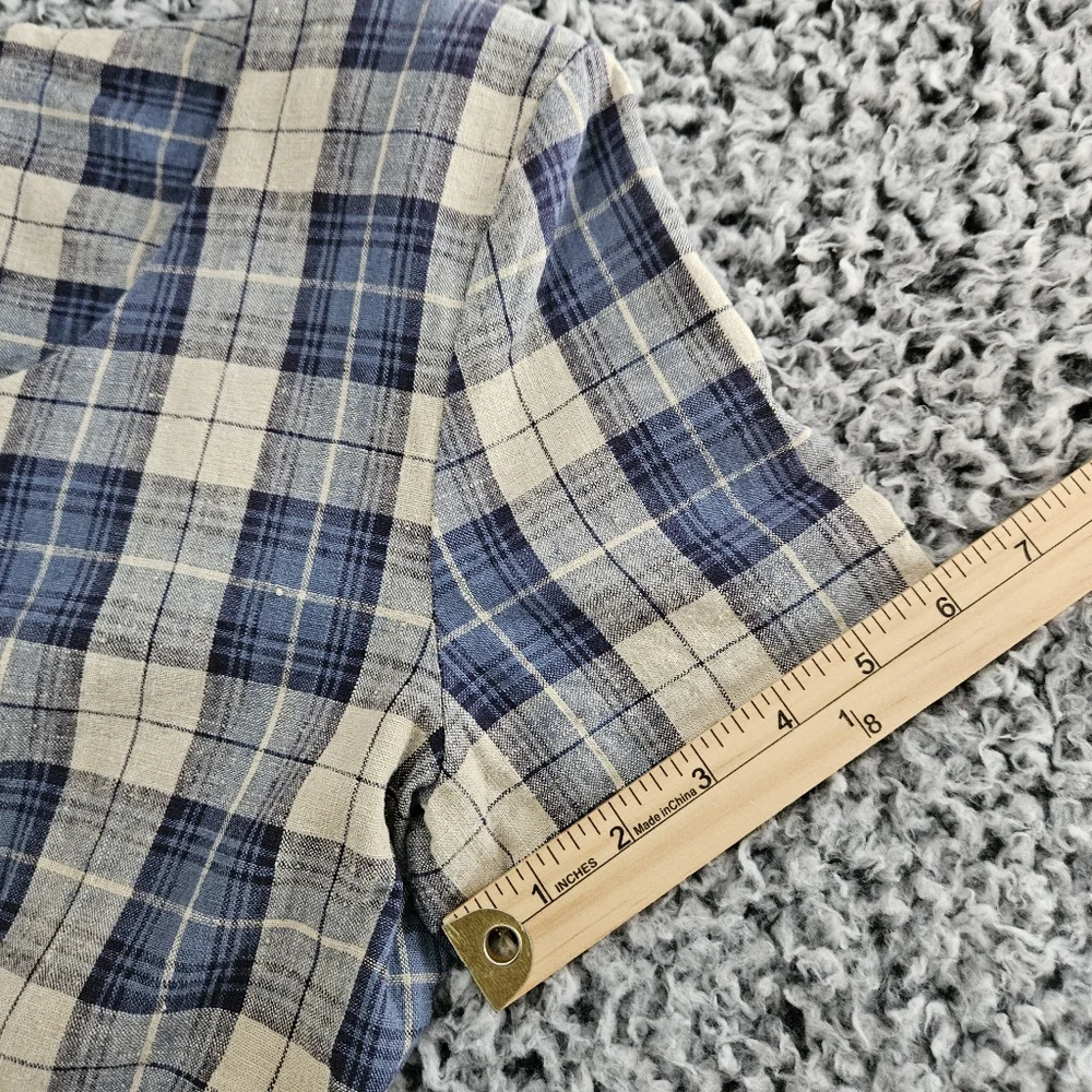 Vintage 90s My Michelle Blue Plaid Mini Dress 7/8 XS Short Sleeve Linen Grunge - Picture 13 of 14